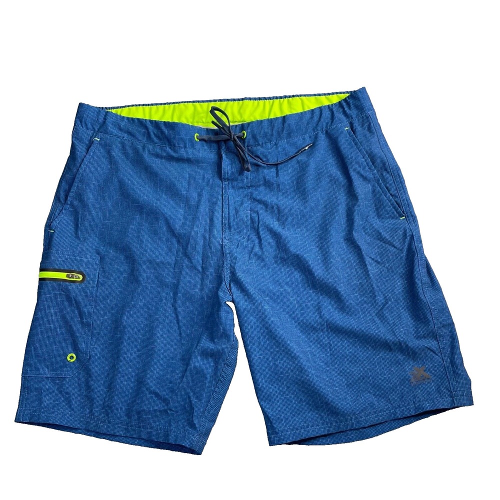 Zero‎ Exposure Men's Sz Lg 38x9  Royal Blue/Lime Swim Board Shorts Lined Pockets